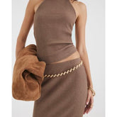 Brown Ribbed Midi Skirt