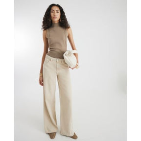 Brown Ribbed Roll Neck Sleeveless Top