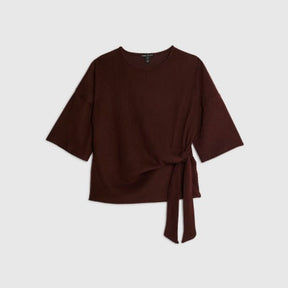 Brown Ribbed Side Knot Top