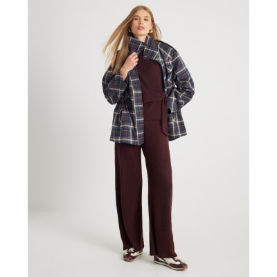 Brown Ribbed Side Knot Top