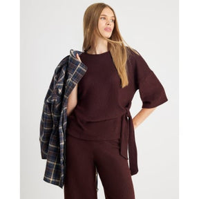 Brown Ribbed Side Knot Top