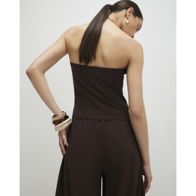 Brown Ruffle Bandeau Top