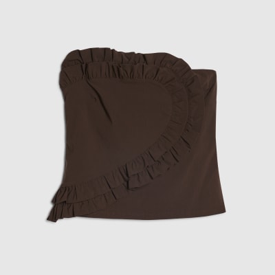 Brown Ruffle Bandeau Top
