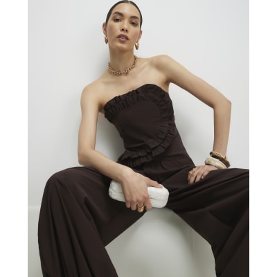 Brown Ruffle Bandeau Top