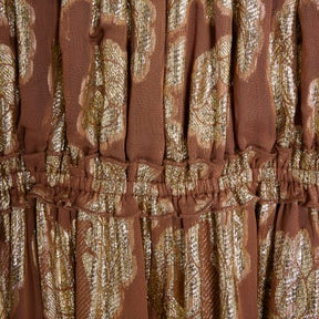 Brown Ruffled Gold Detail Bardot Maxi Dress