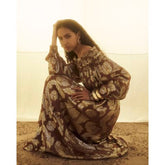 Brown Ruffled Gold Detail Bardot Maxi Dress