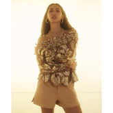 Brown Ruffled Gold Detail Bardot Top