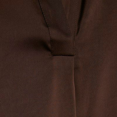 Brown Satin Short Sleeve Polo Top