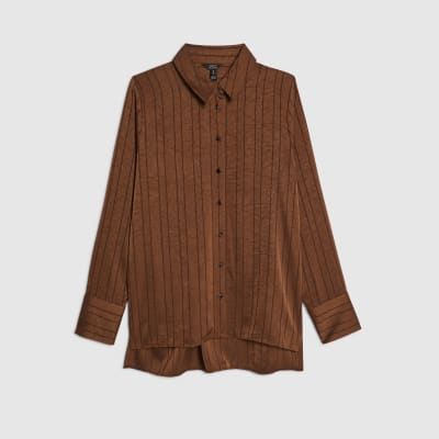 Brown Satin Striped Crinkle Blouse