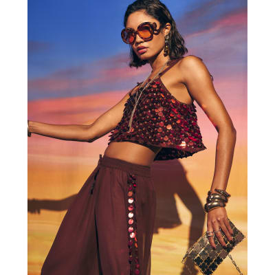 Brown Sequin Crop Top