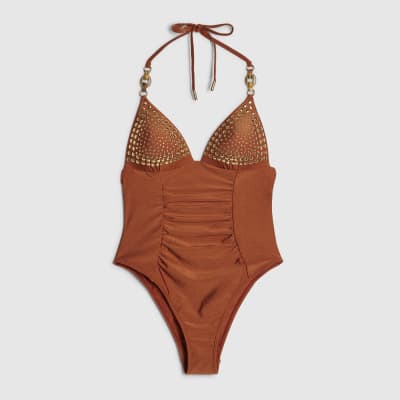Brown Shaping Stud Swimsuit