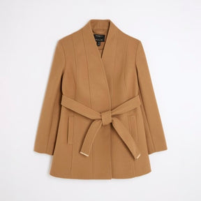 Brown Short Belted Wrap Coat
