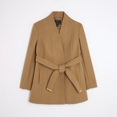 Brown Short Belted Wrap Coat
