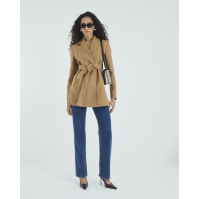 Brown Short Belted Wrap Coat