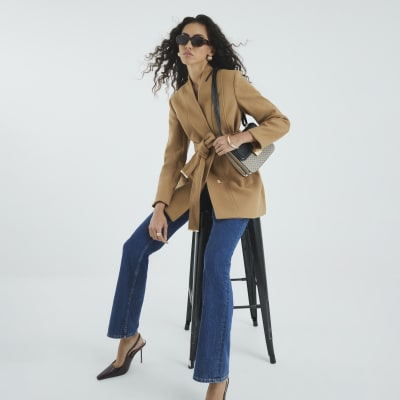 Brown Short Belted Wrap Coat