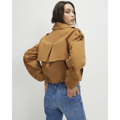 Brown Short Bubble Hem Trench Coat