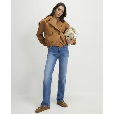 Brown Short Bubble Hem Trench Coat