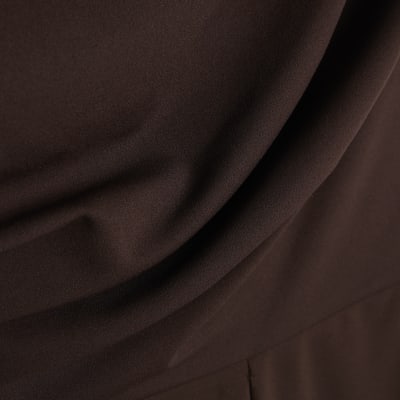 Brown Short Sleeve Asymmetric Drape Jumpsuit