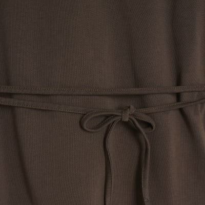 Brown Short Sleeve Belted Tie Waist T-shirt