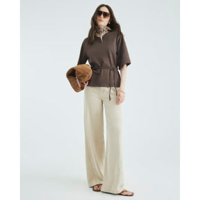 Brown Short Sleeve Belted Tie Waist T-shirt