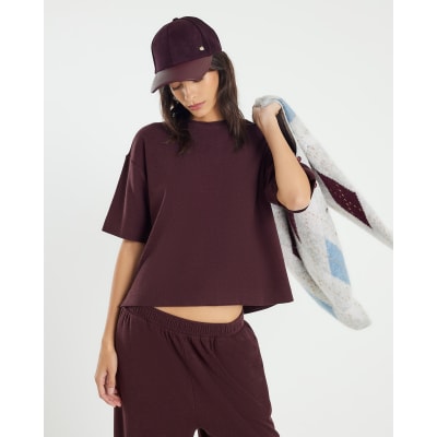 Brown Short Sleeve Cosy Boxy T-Shirt