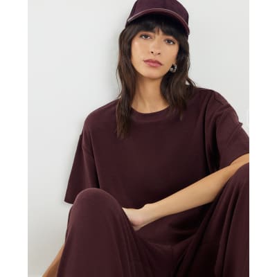 Brown Short Sleeve Cosy Boxy T-Shirt