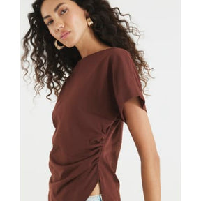 Brown Short Sleeve Drape Side T-shirt