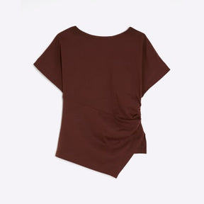 Brown Short Sleeve Drape Side T-shirt