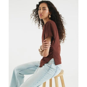 Brown Short Sleeve Drape Side T-shirt