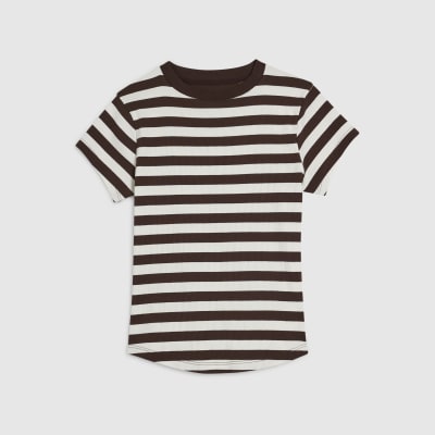 Brown Short Sleeve Fitted Stripe Rib T-Shirt