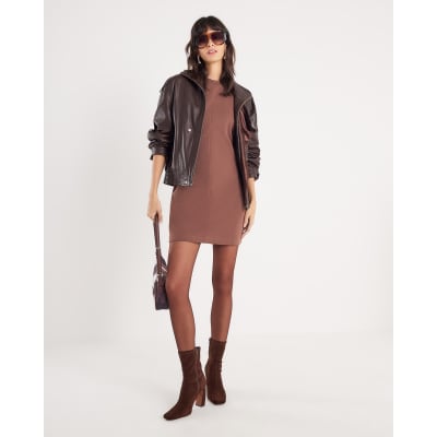 Brown Short Sleeve Mini T-shirt Dress