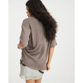Brown Short Sleeve Oversized Texture T-shirt