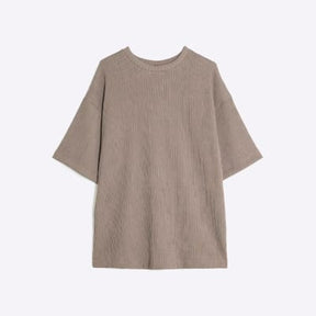 Brown Short Sleeve Oversized Texture T-shirt