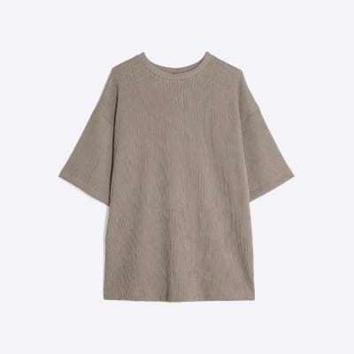 Brown Short Sleeve Oversized Texture T-shirt