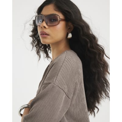 Brown Short Sleeve Oversized Texture T-shirt