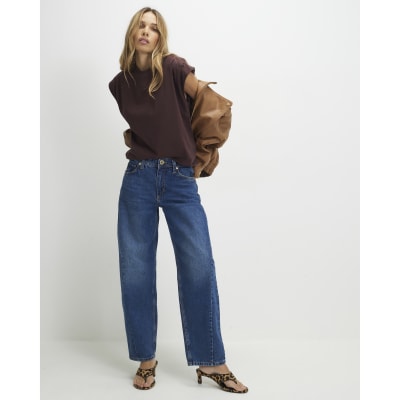 Brown Short Sleeve Pleat Shoulder T-shirt