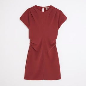 Brown Short Sleeve Ruched Mini Dress