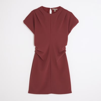 Brown Short Sleeve Ruched Mini Dress
