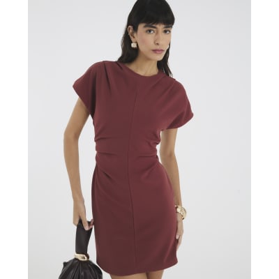 Brown Short Sleeve Ruched Mini Dress