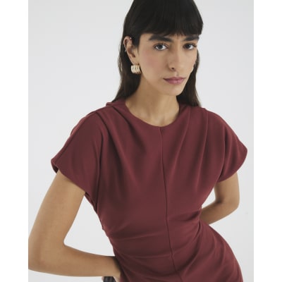 Brown Short Sleeve Ruched Mini Dress