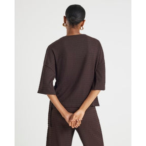 Brown Short Sleeve Textured Tie T-shirt