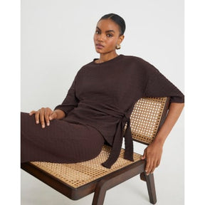 Brown Short Sleeve Textured Tie T-shirt