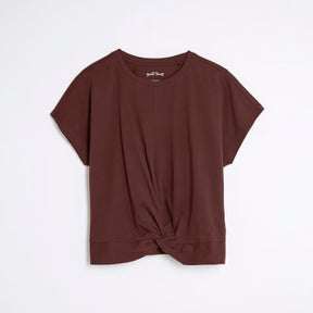 Brown Short Sleeve Twist Front T-shirt