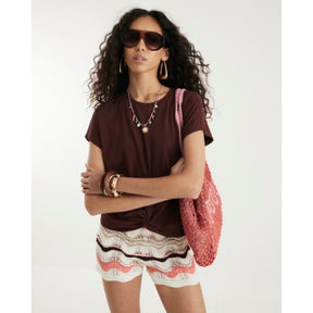 Brown Short Sleeve Twist Front T-shirt