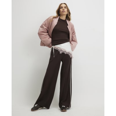 Brown Side Stripe Drawstring Joggers