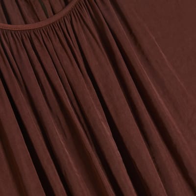 Brown Sleeveless Bubble Hem Top