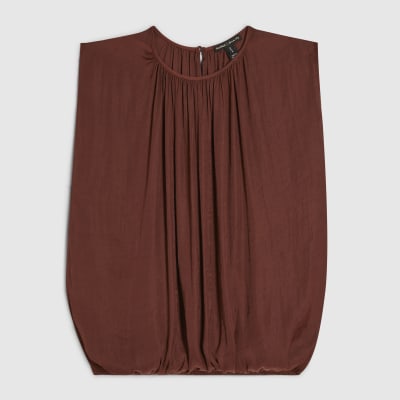 Brown Sleeveless Bubble Hem Top