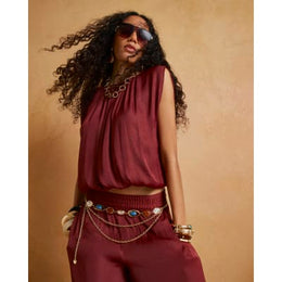 Brown Sleeveless Bubble Hem Top