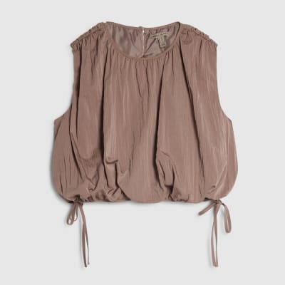 Brown Sleeveless Bubble Hem Top