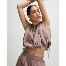 Brown Sleeveless Bubble Hem Top